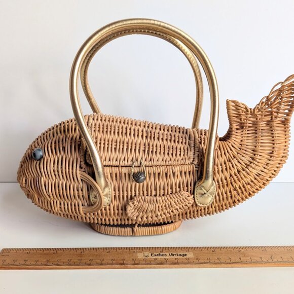 Vintage Cappelli Fish Shaped Wicker Purse - Picture 5 of 13